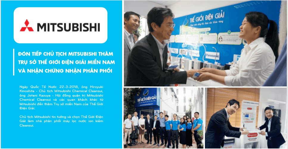 Chủ tịch tập đoàn Mitsubishi Cleansui trao chứng nhận ủy quyền phân phối các sản phẩm Cleansui cho Thế Giới Điện Giải