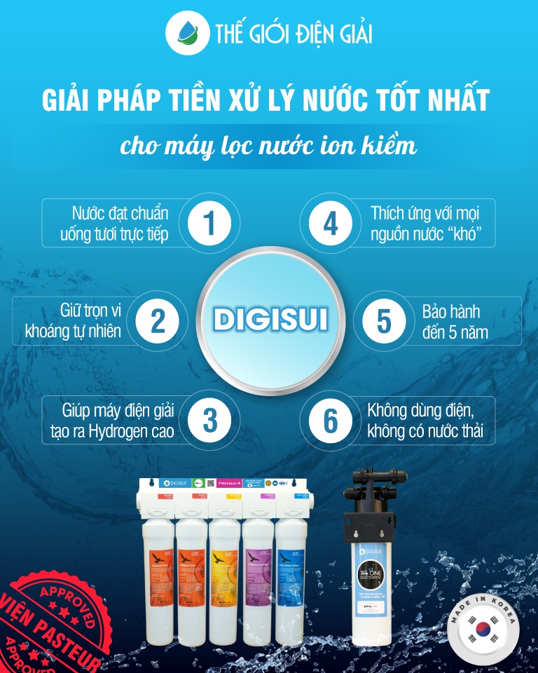 Digisui được các chuyên gia lọc nước đánh giá là bộ tiền xử lý nước đầu vào tốt nhất cho máy lọc nước ion kiềm