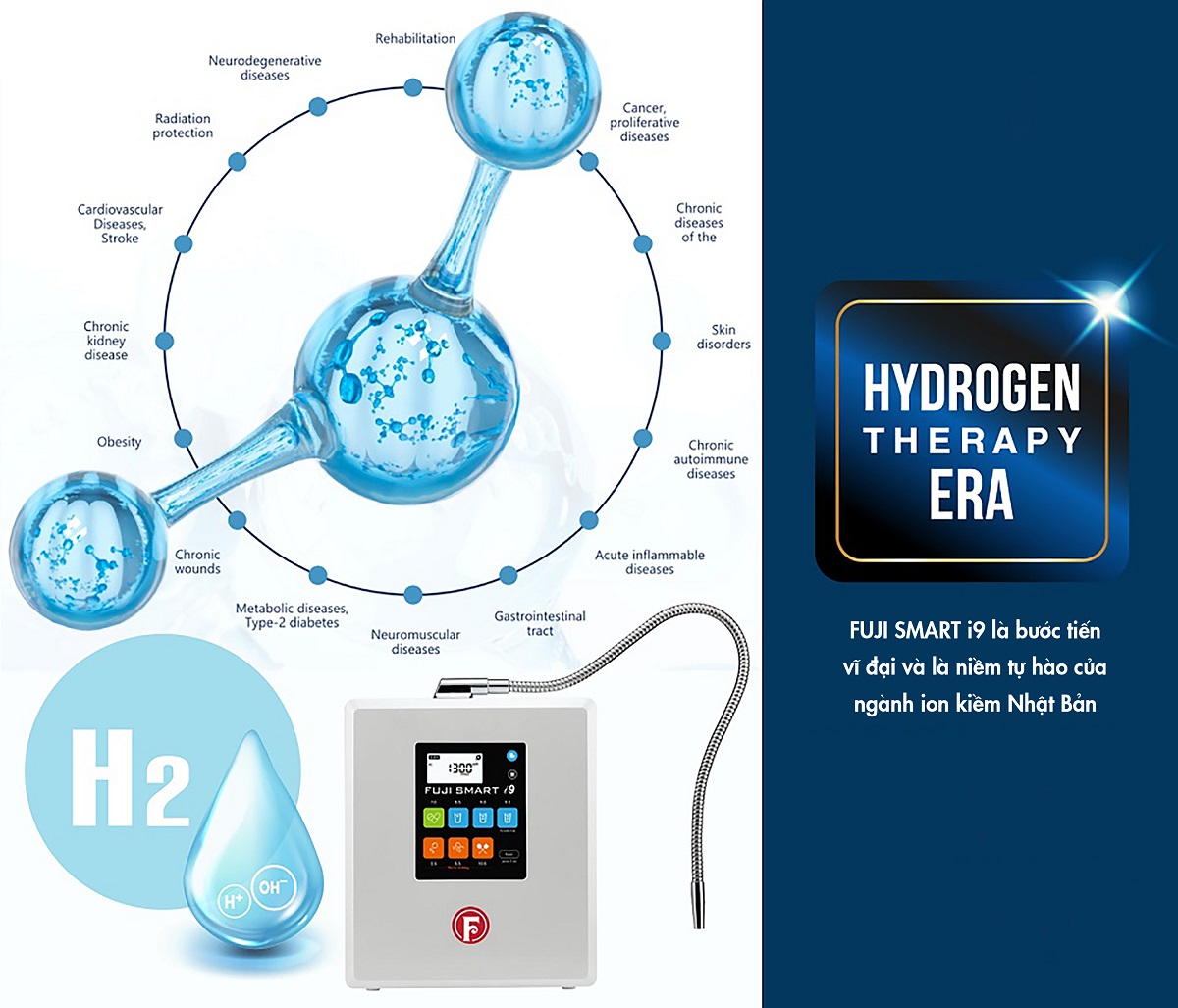 Máy lọc nước ion kiềm Fuji Smart i9 mang đến kỷ nguyên Hydrogen trị liệu