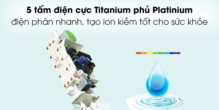 Máy lọc nước ion kiềm Ionpia 5250 được trang bị 5 tấm điện cực Titan phủ Platinum