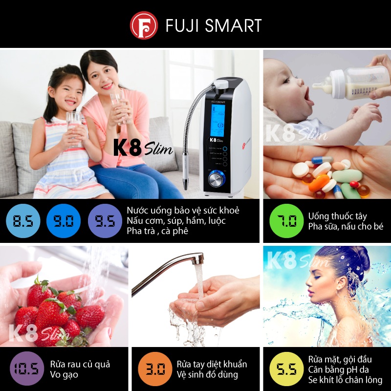 7 loại nước từ máy lọc nước Fuji Smart K8 Slim