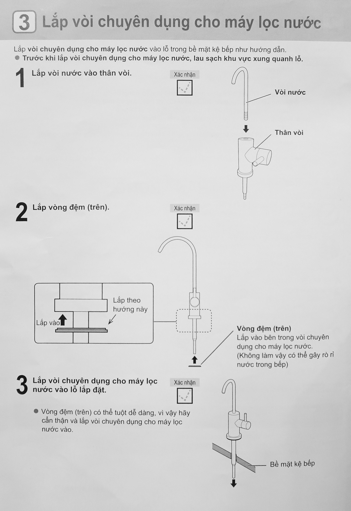 Thao tác để lắp vòi máy lọc nước Panasonic TK-CB430 được chi tiết trong sách hướng dẫn đi kèm khi mua sản phẩm