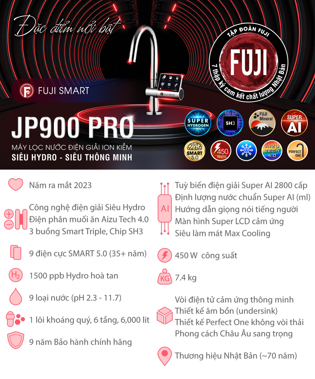 Máy lọc nước ion kiềm Fuji Smart JP900 Pro hội tụ tinh hoa công nghệ điện giải số 1 thế giới