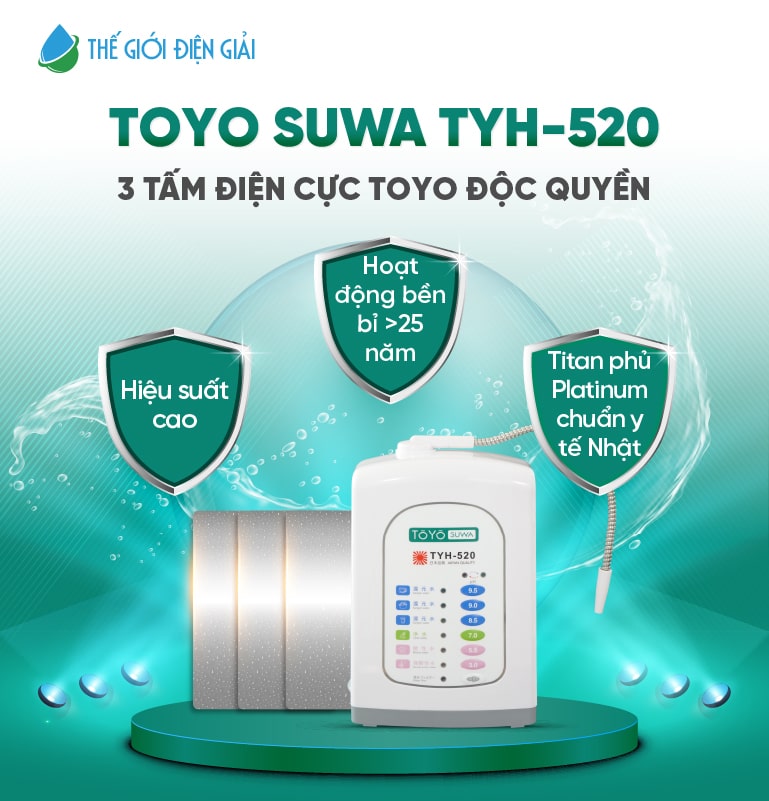 Toyo Suwa TYH - 520 sở hữu 3 tấm điện cực công nghệ Toyo độc quyền hiệu suất cao