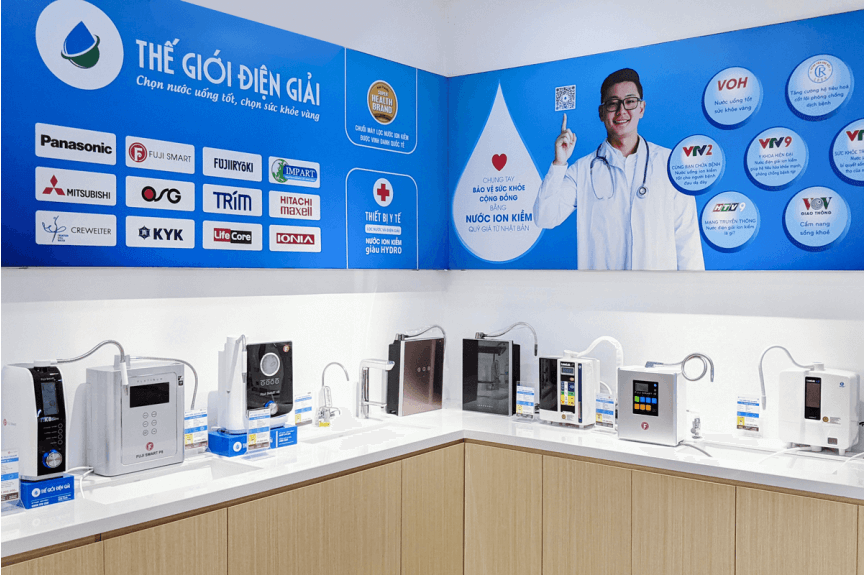 Không gian trung tâm phân phối máy lọc nước iON kiềm chính hãng giá rẻ nhất Ba Đình của Thế Giới Điện Giải
