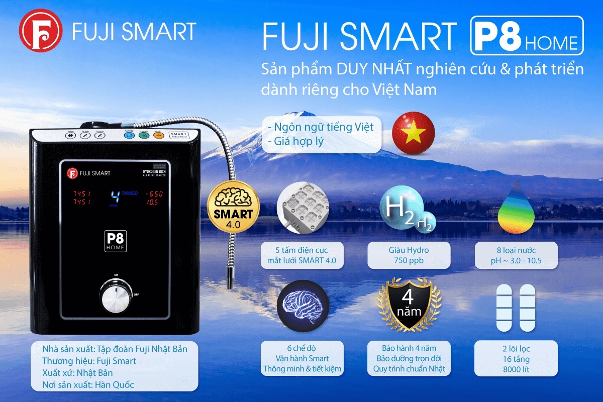Máy lọc nước iON kiềm Fuji Smart P8 Home với nhiều ưu điểm vượt trội