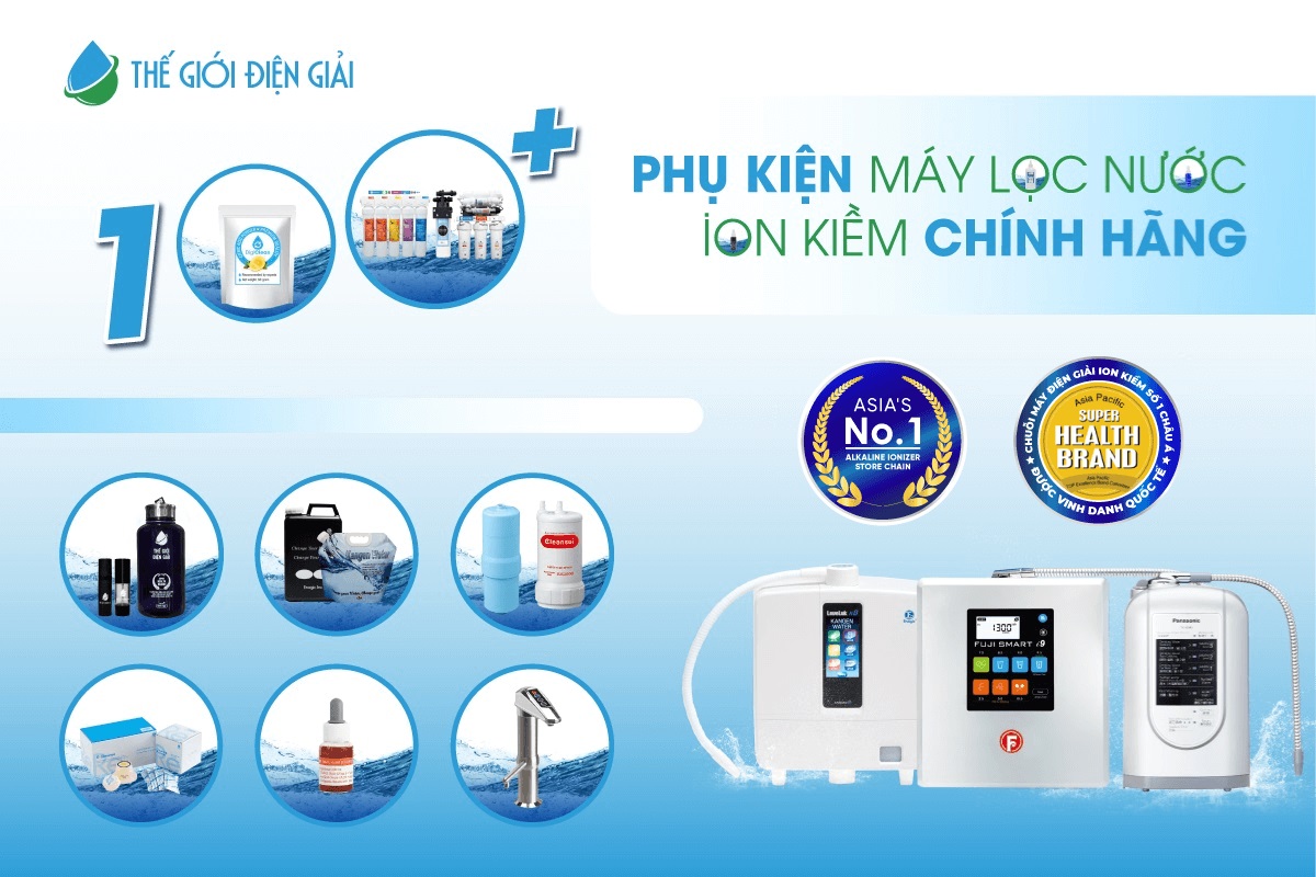 Các sản phẩm, phụ kiện máy lọc nước ion kiềm được bán tại Thế Giới Điện Giải