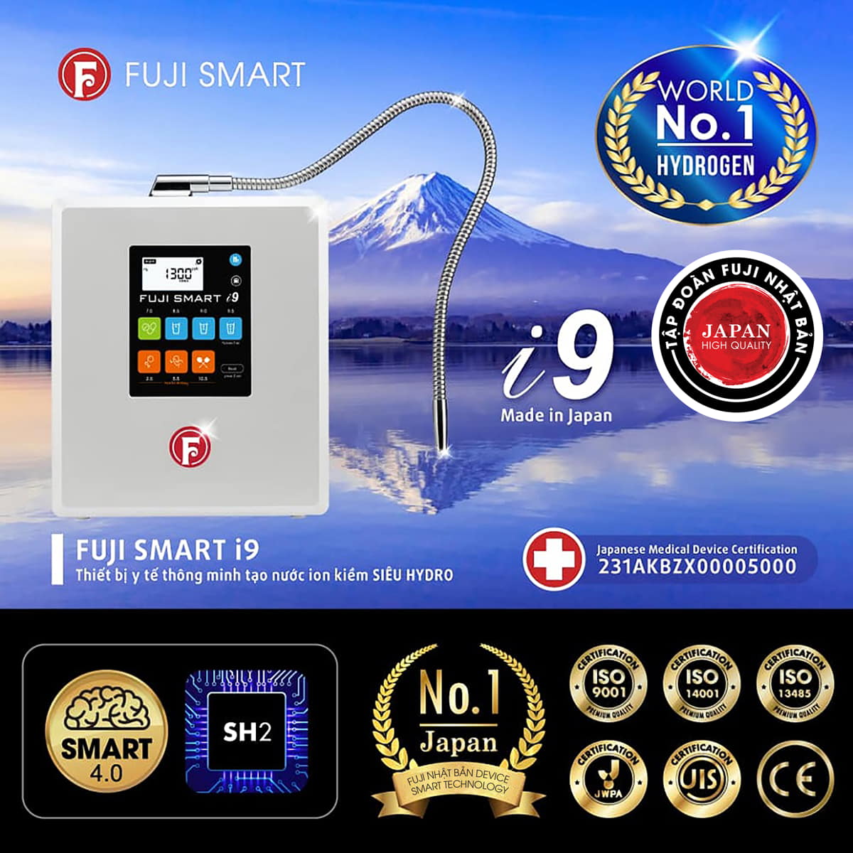 Máy lọc nước ion kiềm siêu hydro chuẩn thiết bị y tế Fuji Smart i9 có tuổi thọ đến trên 30 năm