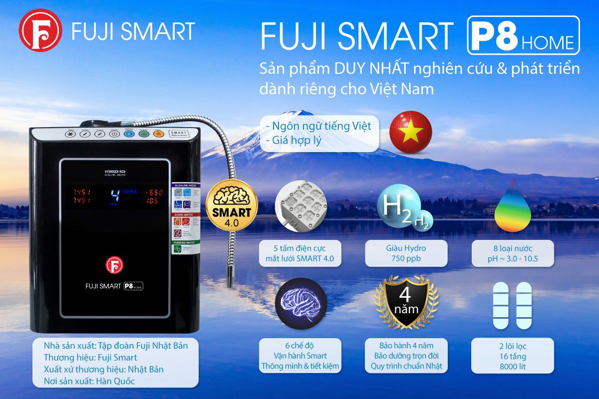 Máy lọc nước ion kiềm Fuji Smart P8 Home giá bao nhiêu?