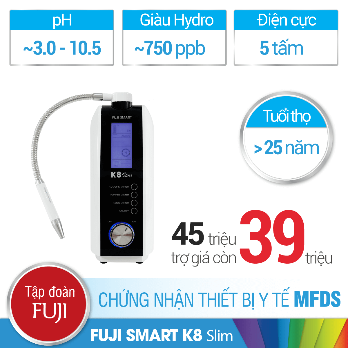 Máy điện giải Fuji Smart K8 Slim chính hãng