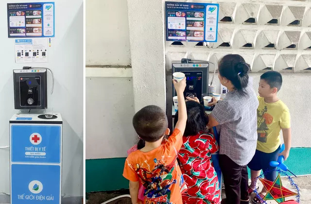 Các em nhỏ làng trẻ em SÔS Gò Vấp sử dụng máy lọc nước ion kiềm Fuji Smart P8 Home 