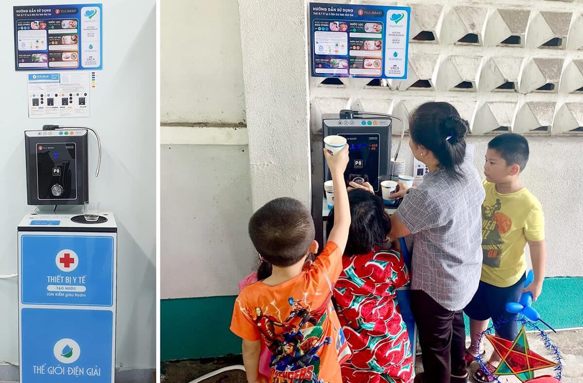 Quỹ DigiHeart cùng Tập đoàn Thế Giới Điện Giải lắp đặt máy lọc nước ion kiềm Fuji Smart P8 Home mang đến nguồn nước tốt nhất để bảo vệ sức khỏe các em nhỏ và các thành viên của Làng trẻ em SOS