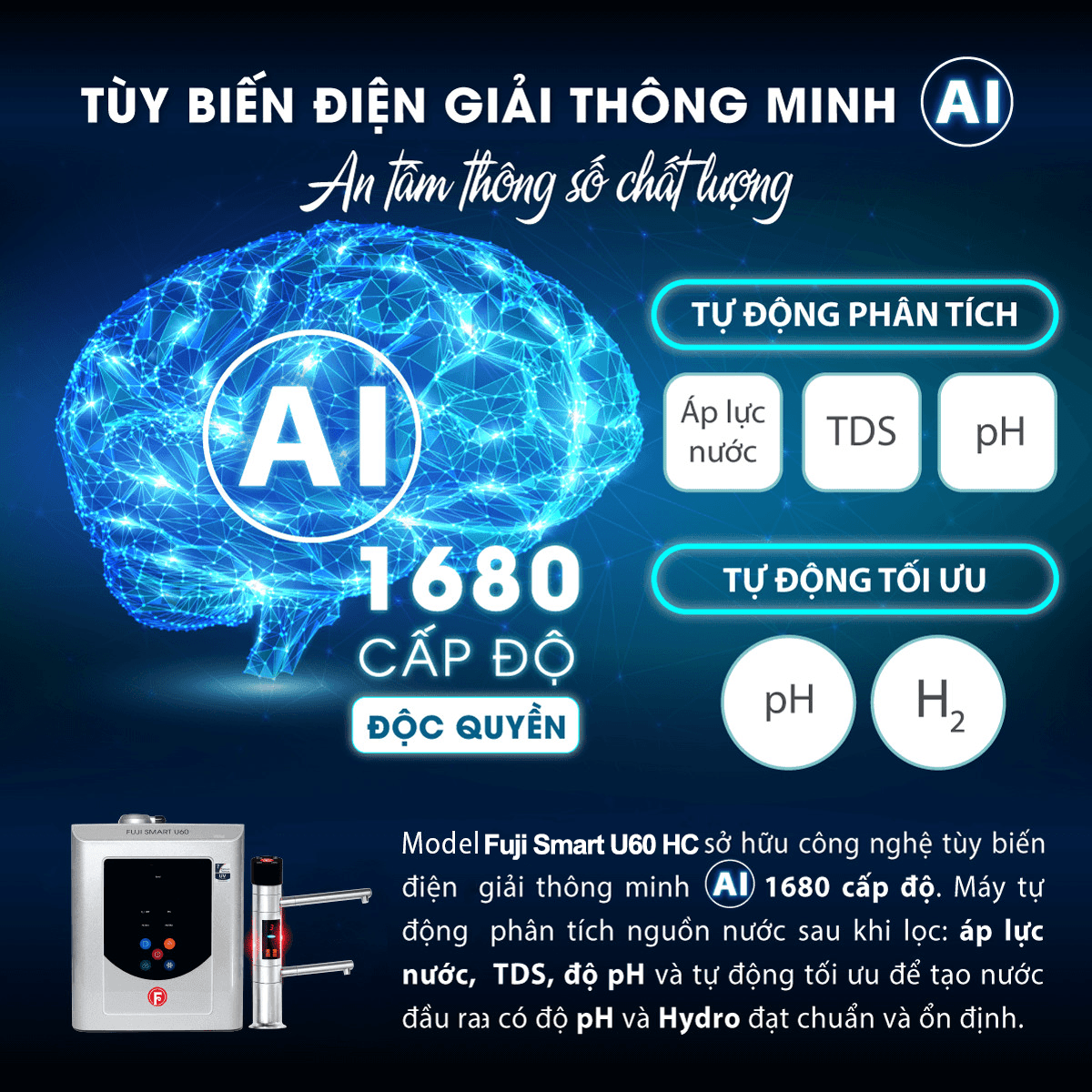 Fuji Smart U60 HC sở hữu công nghệ tùy biến điện giải thông minh AI 1680 cấp độ độc quyền